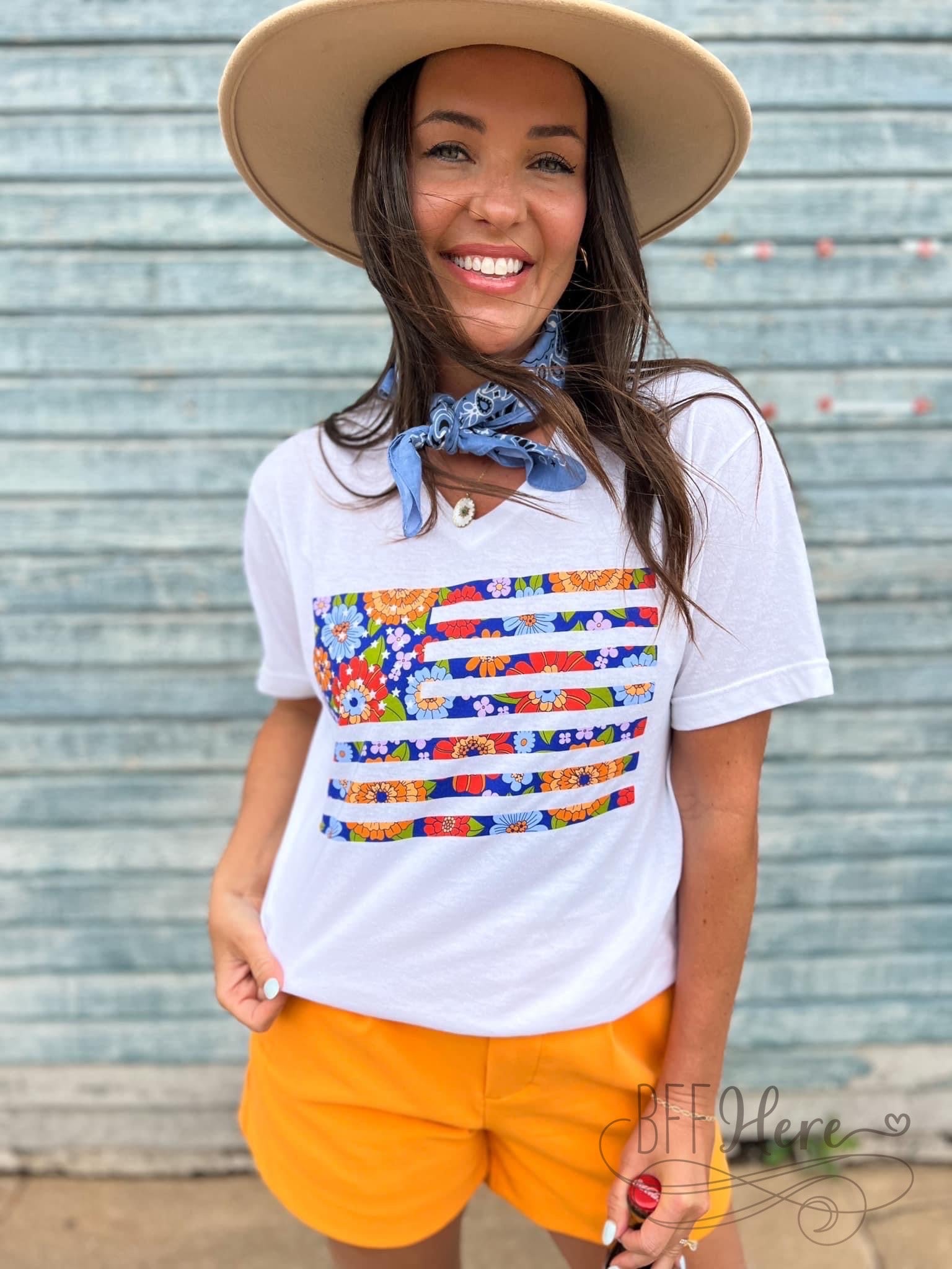 PREORDER - Boho Floral Flag T-shirt - BFF Here