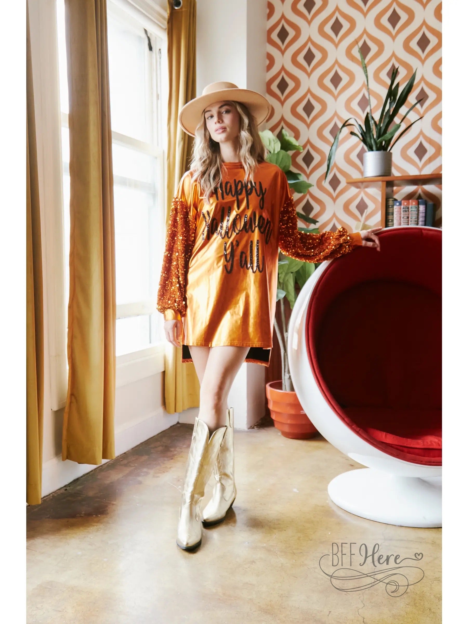 PREORDER: Happy Halloween Sequin Shirt Dress - BFF Here