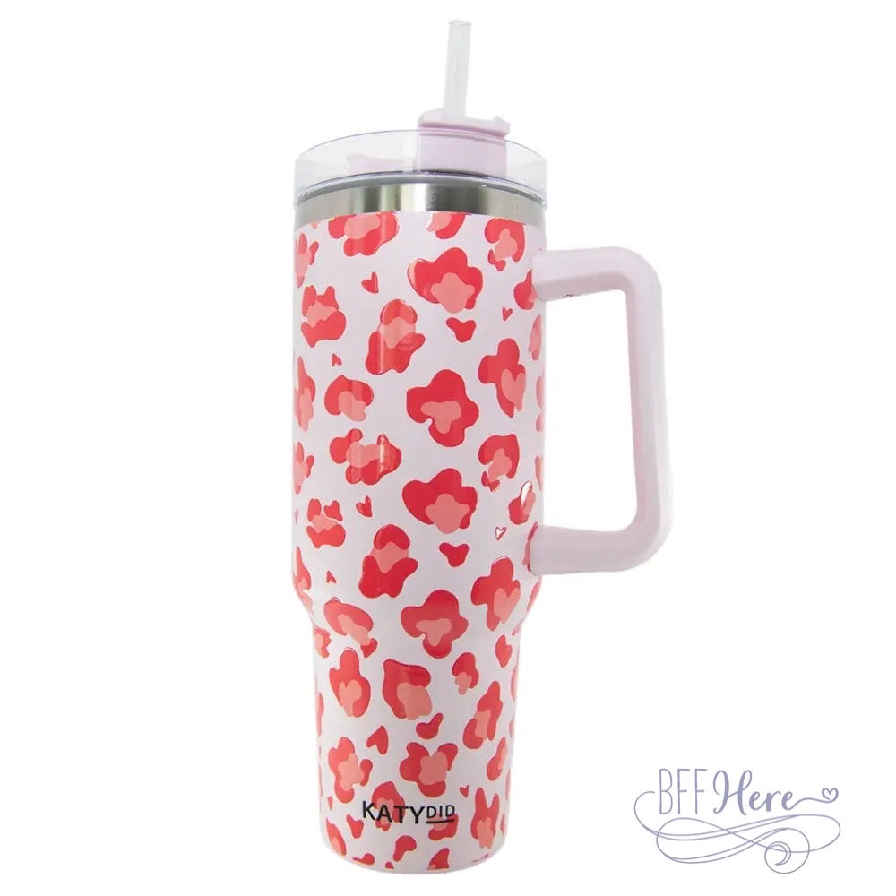 PREORDER—40 oz. Pink Leopard Travel Tumbler - BFF Here