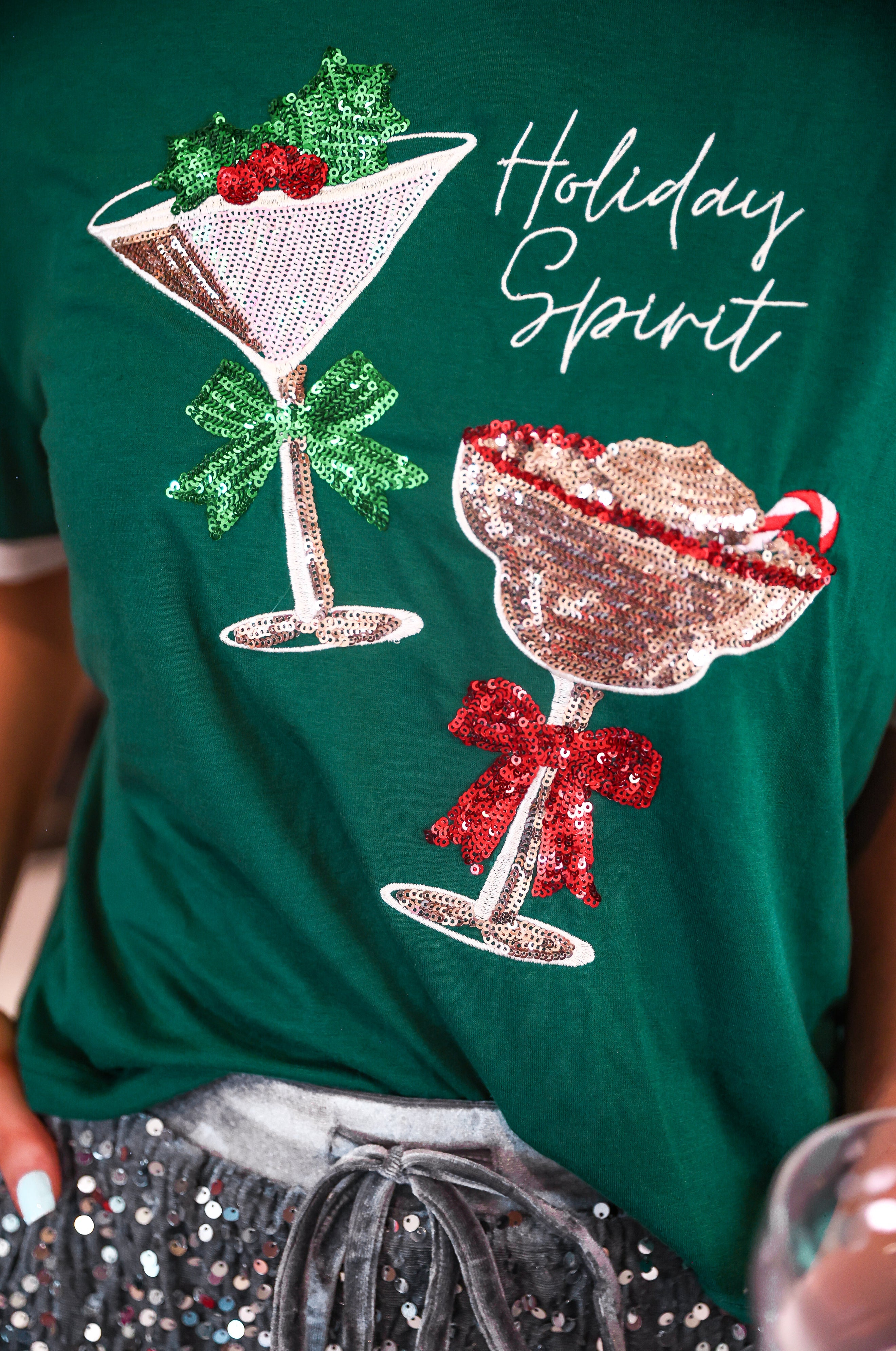 PREORDER: Holiday Spirit Sequin Embroidered Tee by Jess Lea (ETA: September)