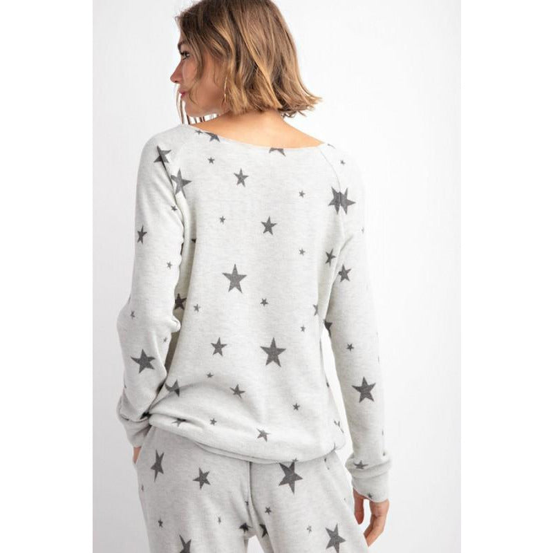 Star Print Wide Neck Lounge Top - BFF Here