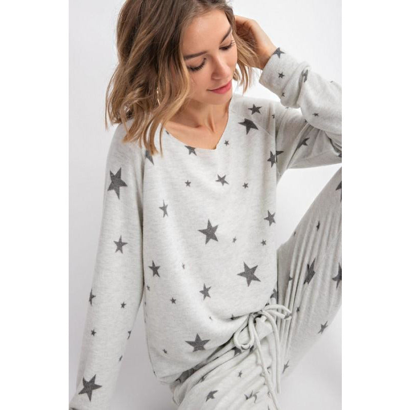 Star Print Wide Neck Lounge Top - BFF Here