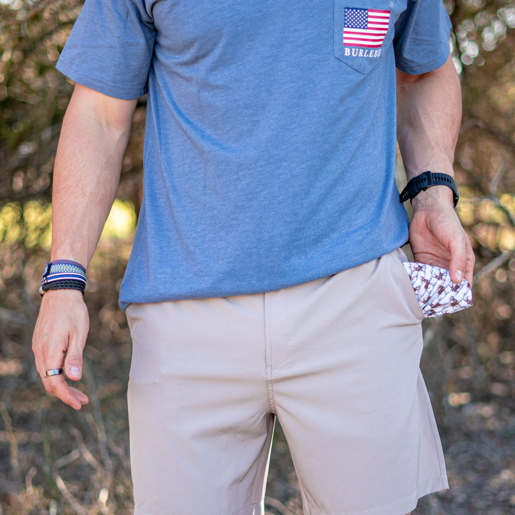 Men's Performance Shorts -- Cobblestone/Deer Pockets - BFF Here