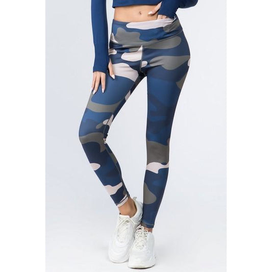 Camouflage High Rise Leggings  -- Blue - BFF Here