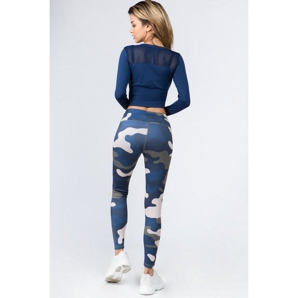 Camouflage High Rise Leggings  -- Blue - BFF Here