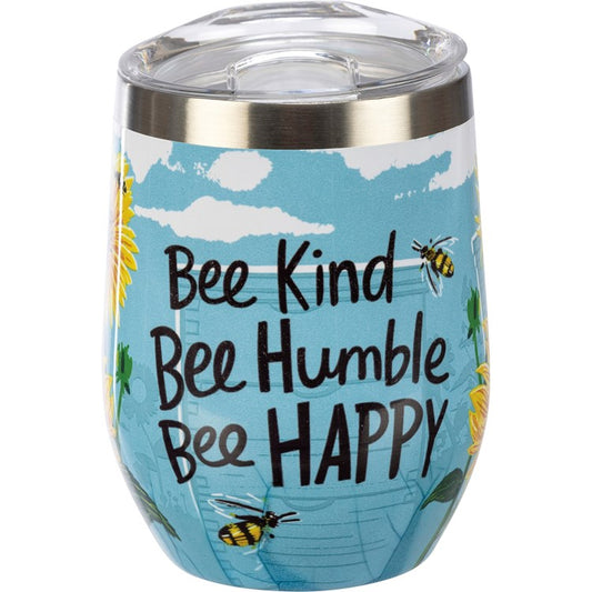 Wine Tumbler - Bee Kind Bee Humble Bee Happy by PBK - BFF Here