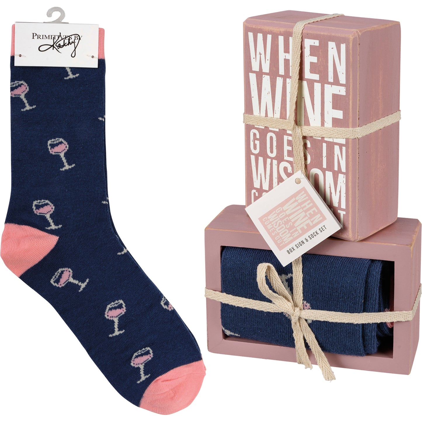 Wine Goes In Box Sign & Sock Set by PBK - BFF Here