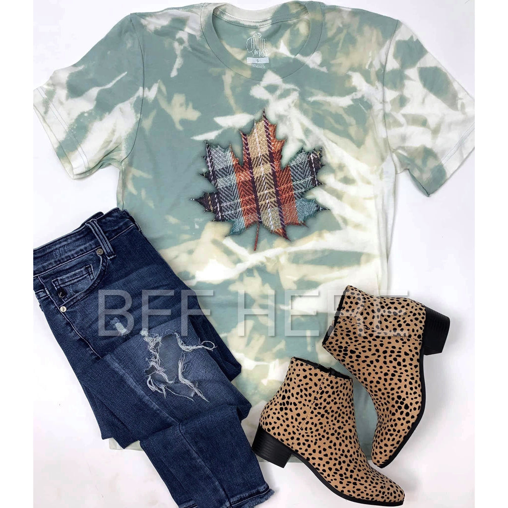 Plaid Bleach Maple Leaf Graphic T-Shirt - BFF Here