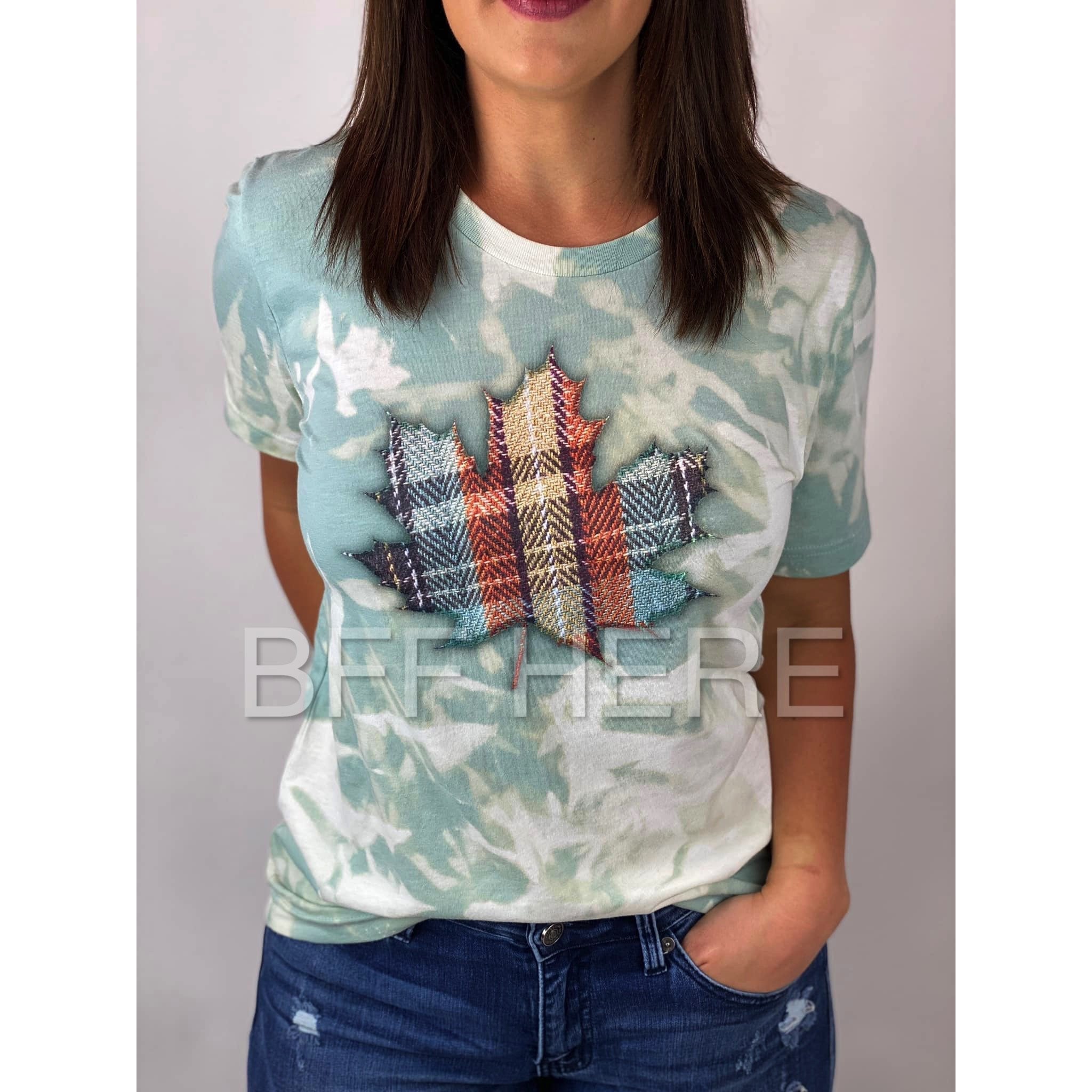 Plaid Bleach Maple Leaf Graphic T-Shirt - BFF Here