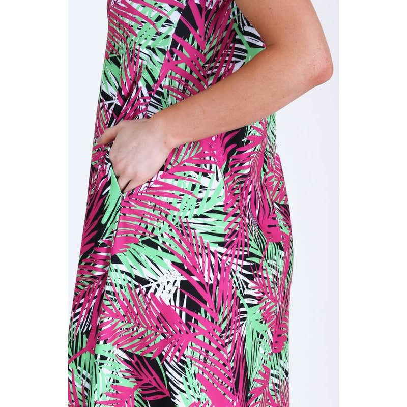 Multi Colored Palm Leaf Dress with Pockets - BFF Here