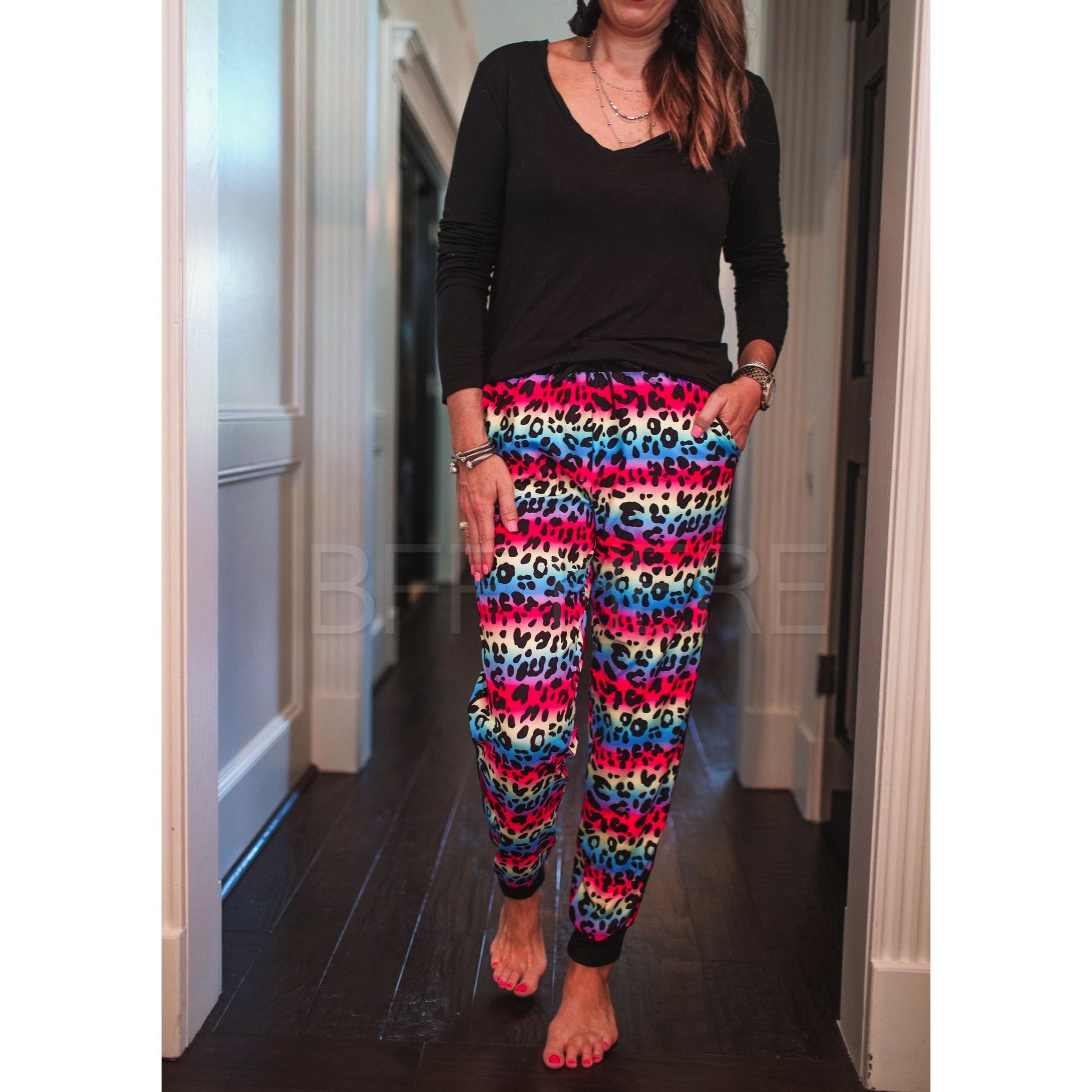 Funfetti Colorful Leopard Drawstring Everyday Joggers - BFF Here