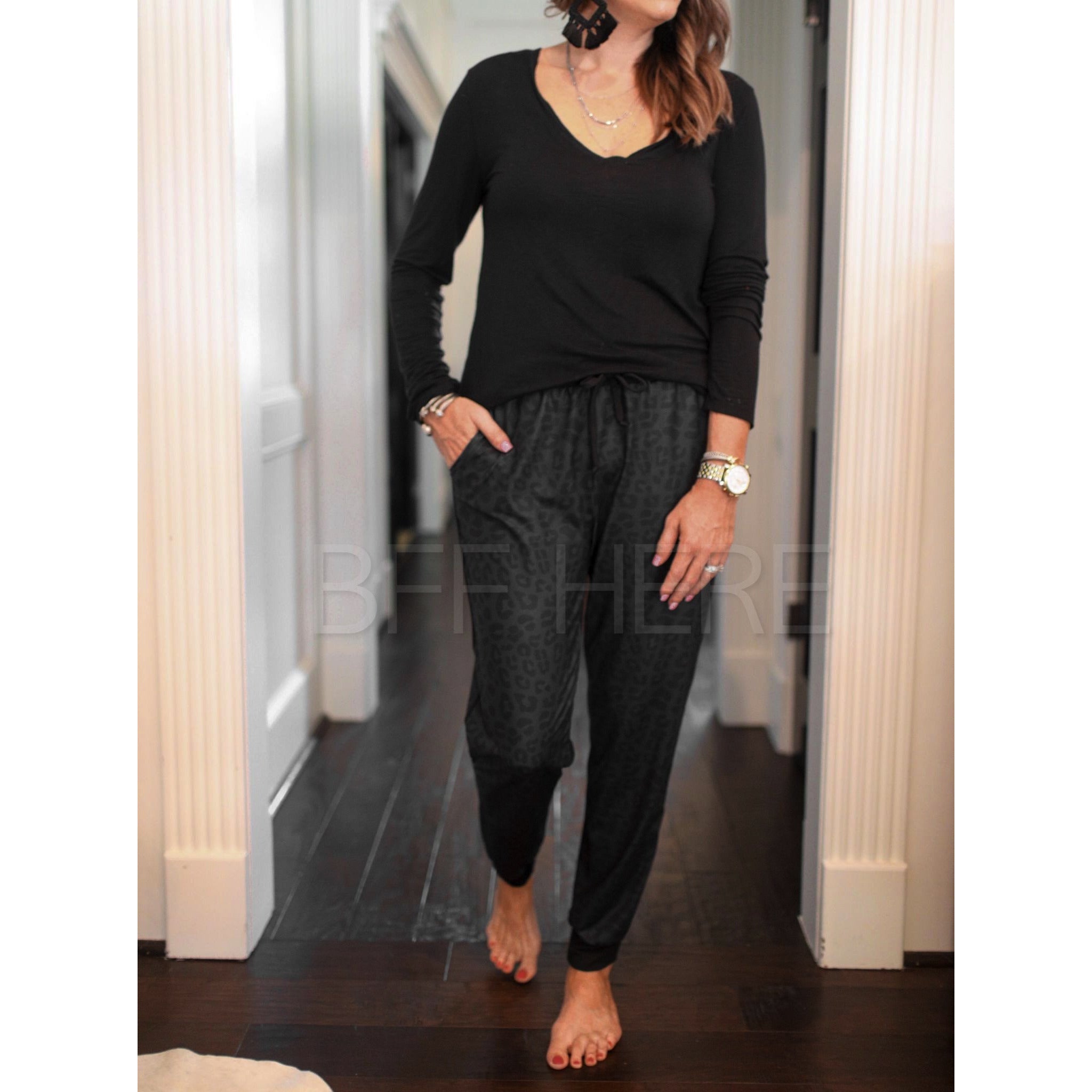 Harley Black Leopard Drawstring Everyday Joggers - BFF Here