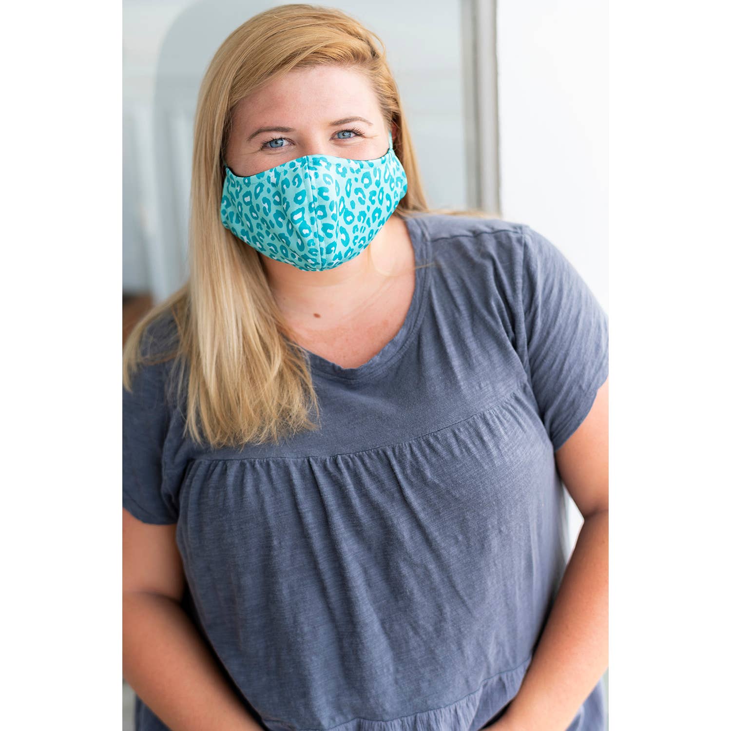 Teal Leopard Adjustable Face Mask - Adult - BFF Here