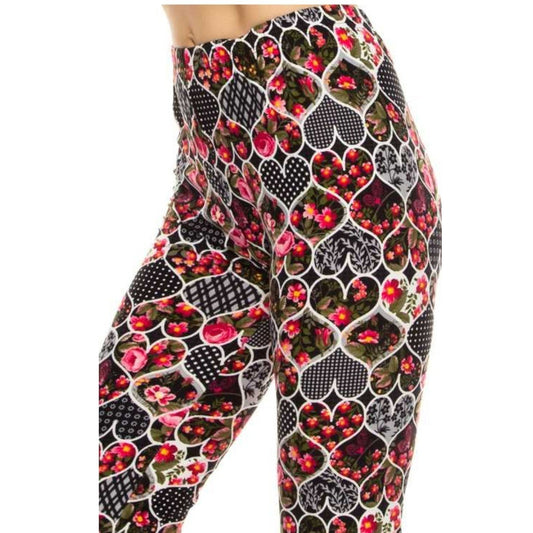 Hearts And Floral Mix Print Leggings - BFF Here