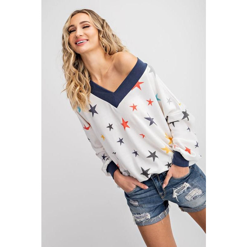 Multicolor Star V-Neck Top - BFF Here