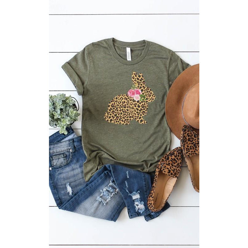 Leopard Bunny Flower Graphic Tee - BFF Here