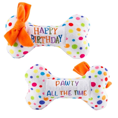 Happy Birthday Dog Bone Plush Toy -- Choice of Size - BFF Here