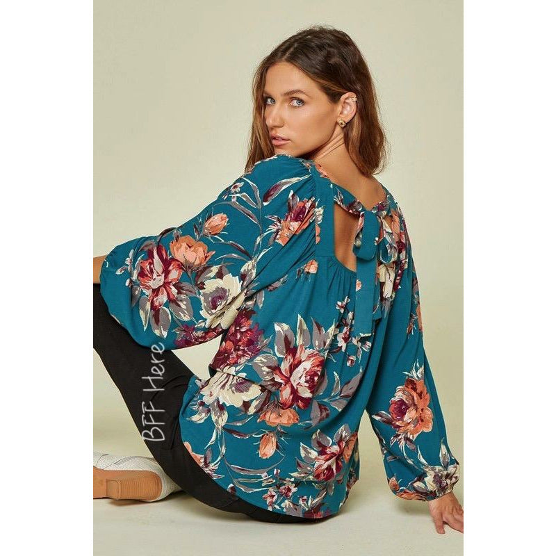 Gracie Teal Floral Woven Top - BFF Here