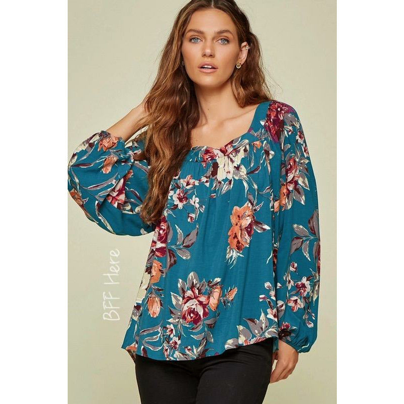 Gracie Teal Floral Woven Top - BFF Here