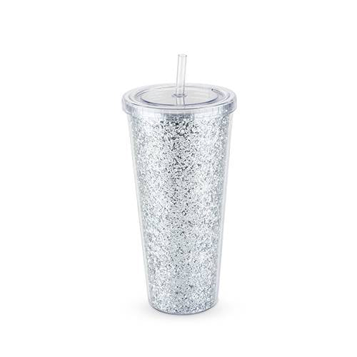 Glam Silver Double Walled Glitter Tumbler - BFF Here