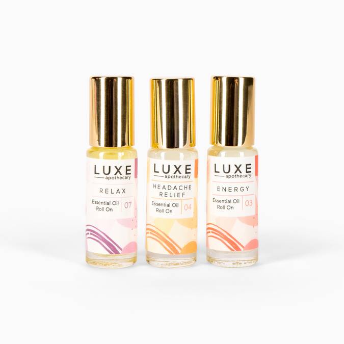 Mini Essential Oil Roll On Pack -- Relax, Headache Relief, and Energy. - BFF Here