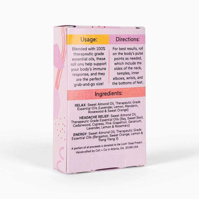 Mini Essential Oil Roll On Pack -- Relax, Headache Relief, and Energy. - BFF Here