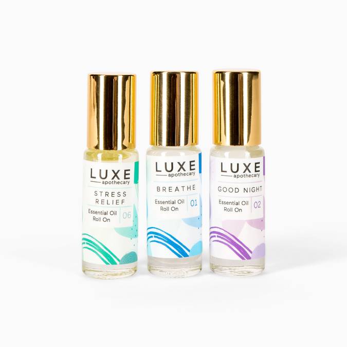 Mini Essential Oil Roll On Pack -- Stress Relief, Breathe, and Good Night. - BFF Here