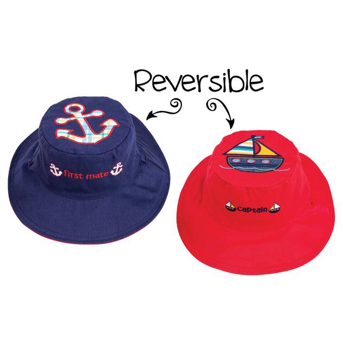 Reversible Kids' Sun Hat - Anchor / Sailboat - BFF Here