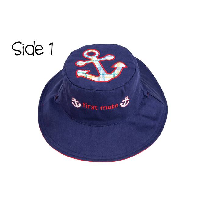 Reversible Kids' Sun Hat - Anchor / Sailboat - BFF Here