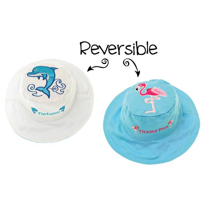 Reversible Kids' Sun Hat - Dolphin / Flamingo - BFF Here