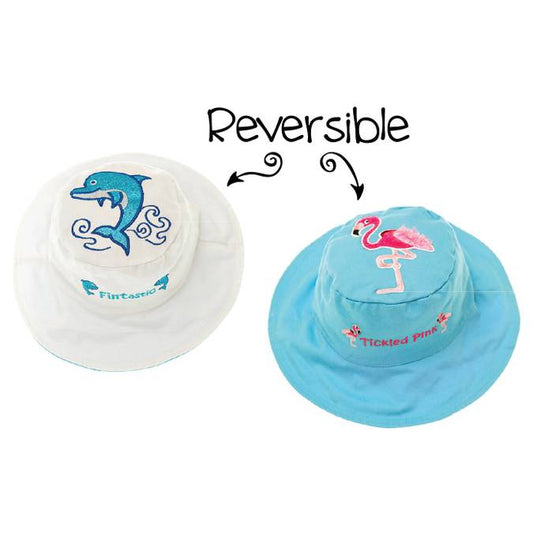 Reversible Kids' Sun Hat - Dolphin / Flamingo - BFF Here