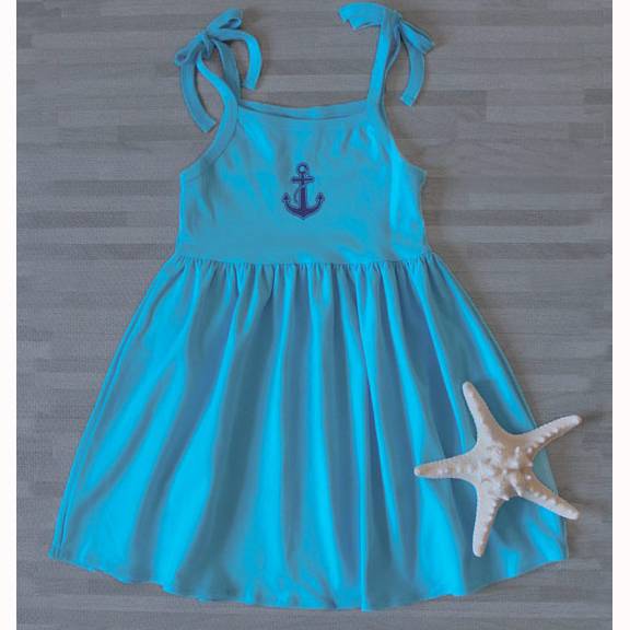 Toddler Beach Tie Dress - Turquoise/Salty Anchor -- Choice of Size - BFF Here