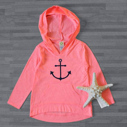 Girls' Neon Hoodie - Melon/Anchor -- Choice of Size - BFF Here