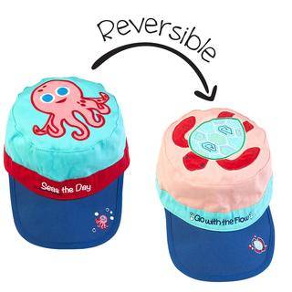 Reversible Kids Cap - Pink Octopus / Sea Turtle - BFF Here