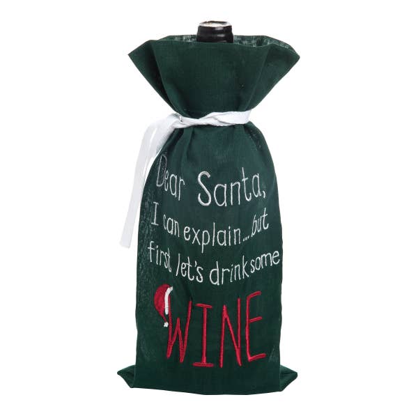 Dear Santa Drink Embroidered Wine Bag - BFF Here