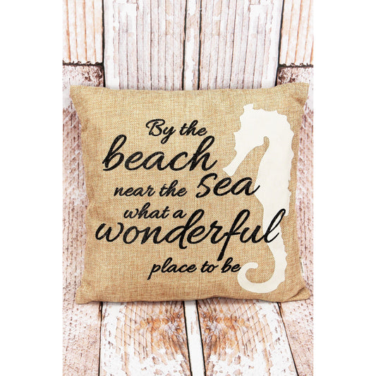 'By The Beach' Burlap Decorative Pillow - BFF Here