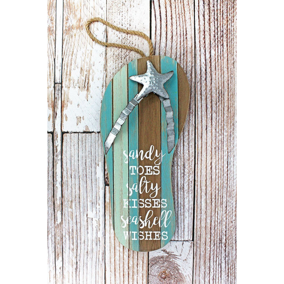 'Sandy Toes' Wood and Metal Flip Flop Sign - BFF Here