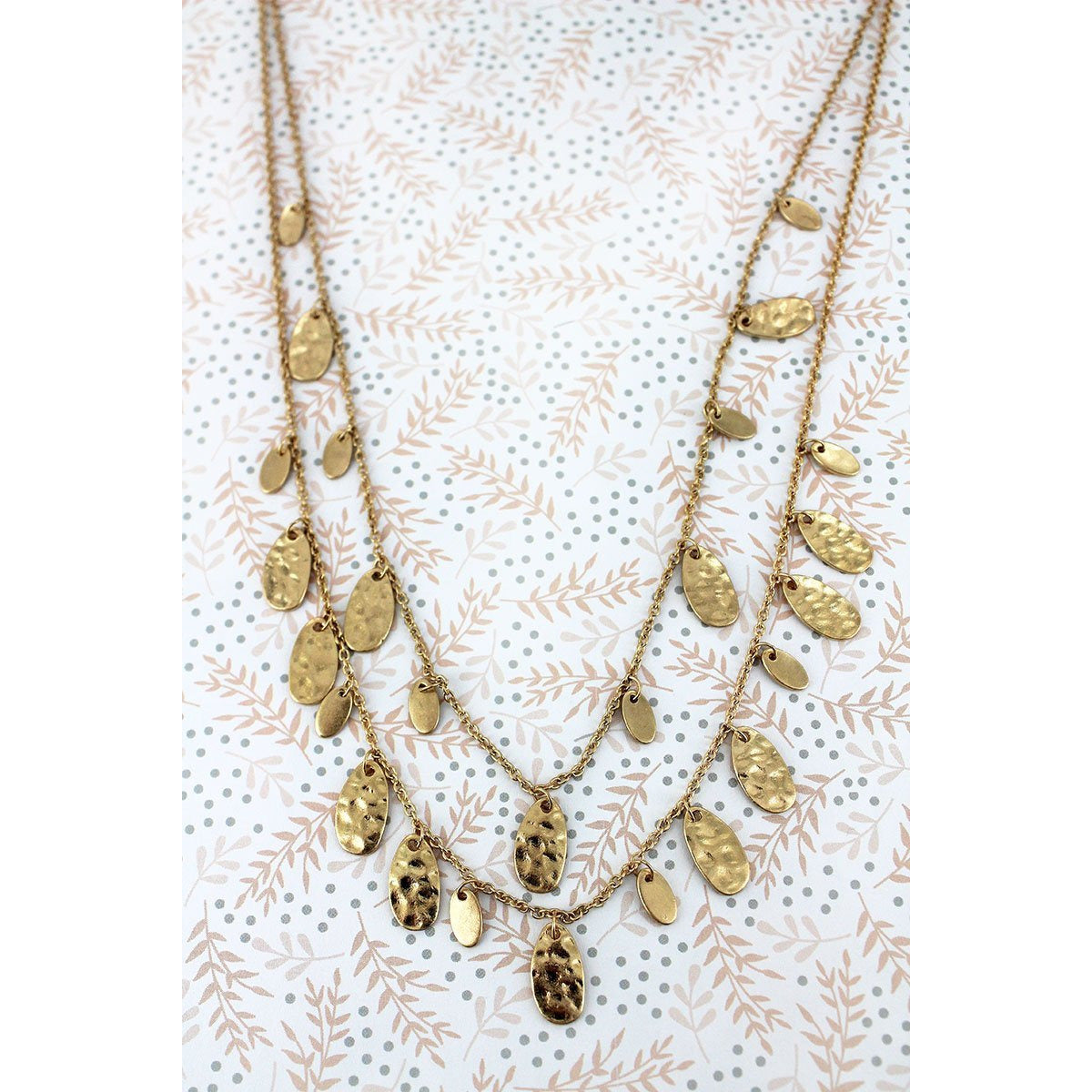 Crave Layered Worn Goldtone Petal Charm Necklace - BFF Here