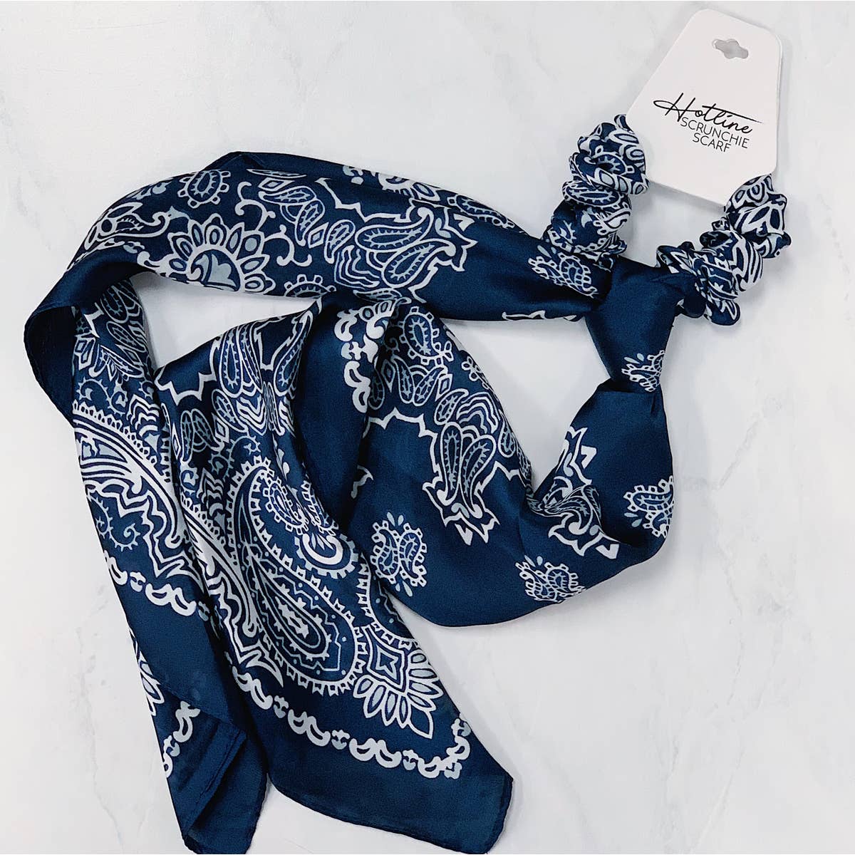 Navy Paisley Scrunchie Scarf - BFF Here