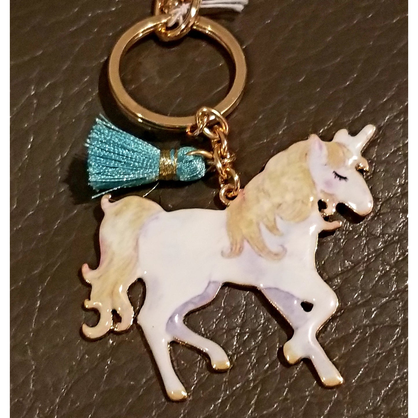 Unicorn with Tassel Charm Goldtone Keychain - BFF Here