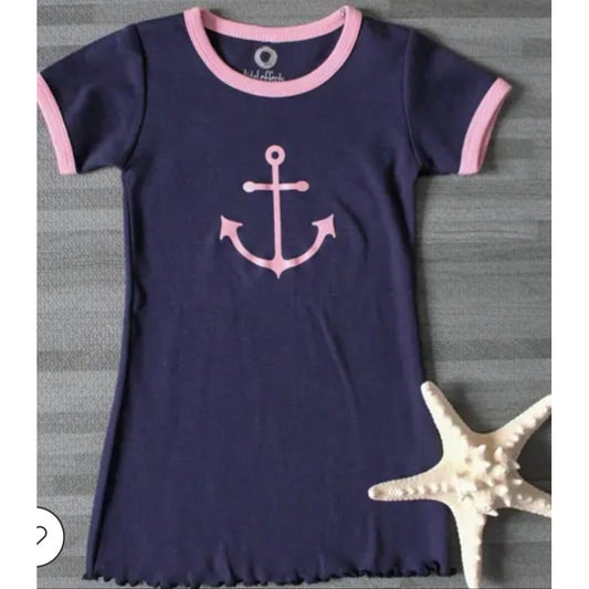 Girls Classic Ringer Dress - Navy/Pink - BFF Here