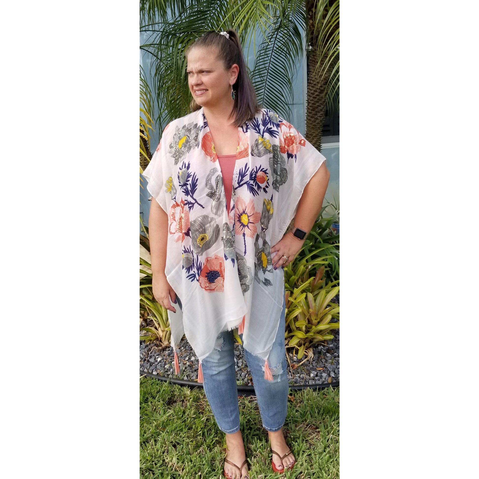 Unforgettable Cream Floral Lightweight Kimono - BFF Here