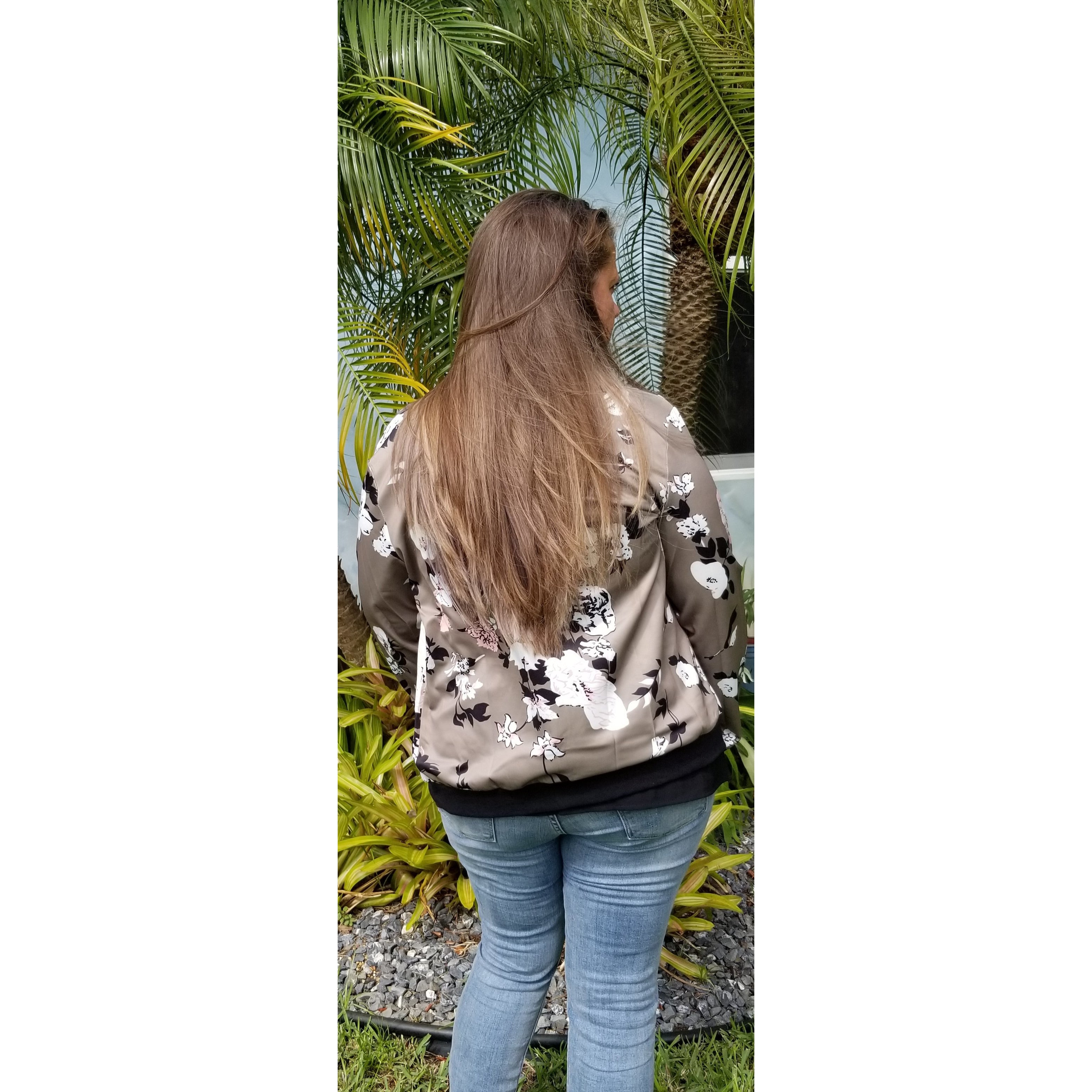 Floral Printed Zip Up Bomber Jacket - BFF Here