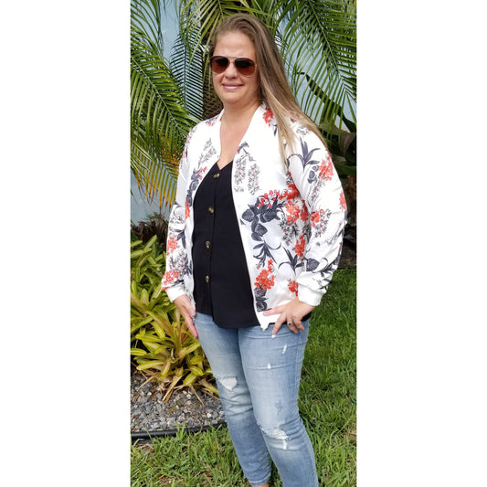 Floral Printed Zip Up Bomber Jacket - BFF Here