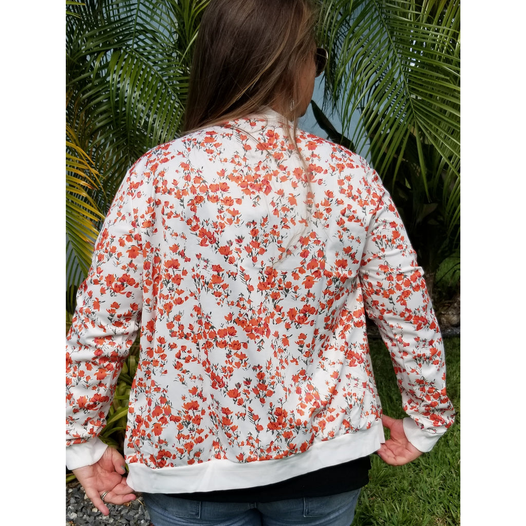 Floral Printed Zip Up Bomber Jacket - BFF Here