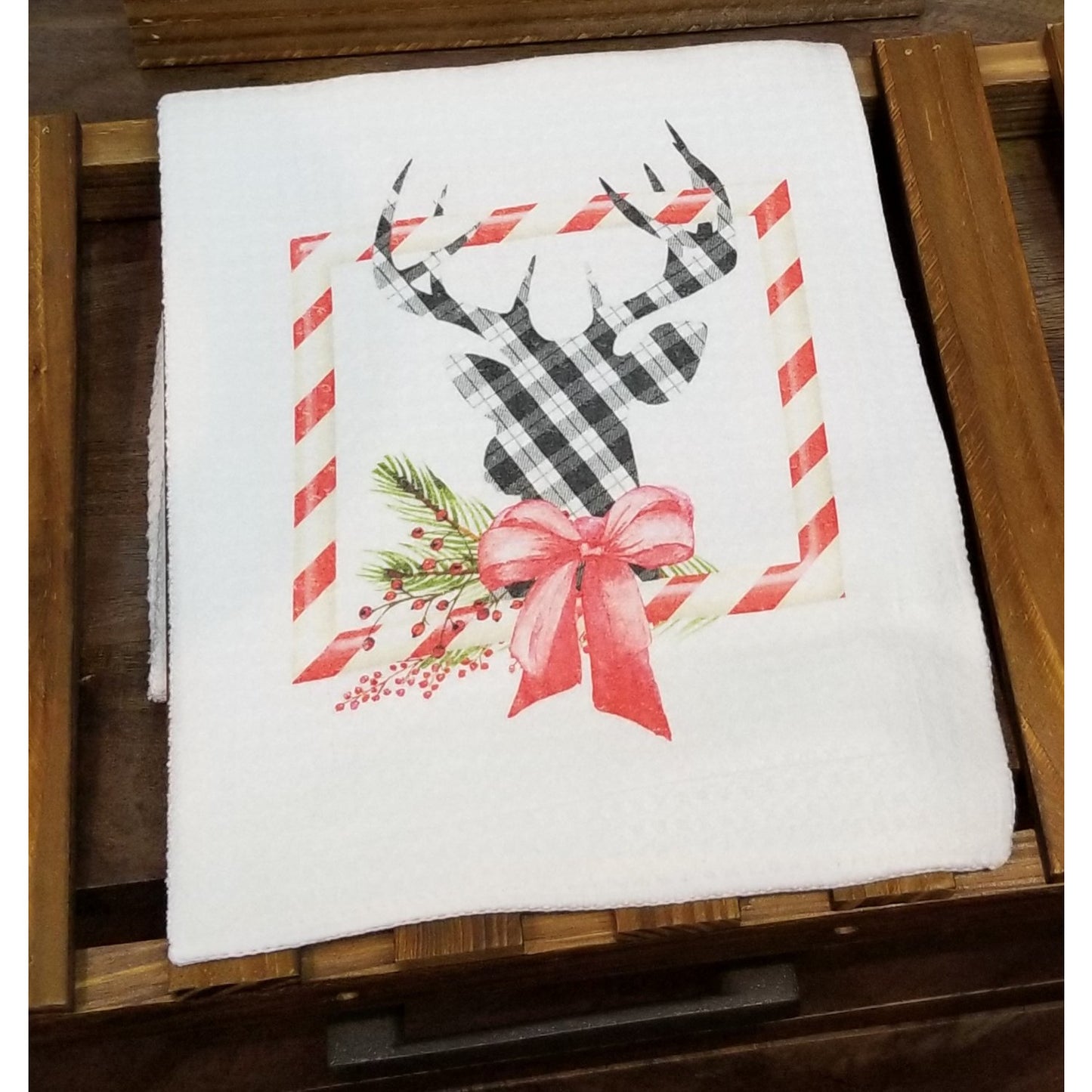 Reindeer Candy Cane Christmas Kitchen Towel - BFF Here