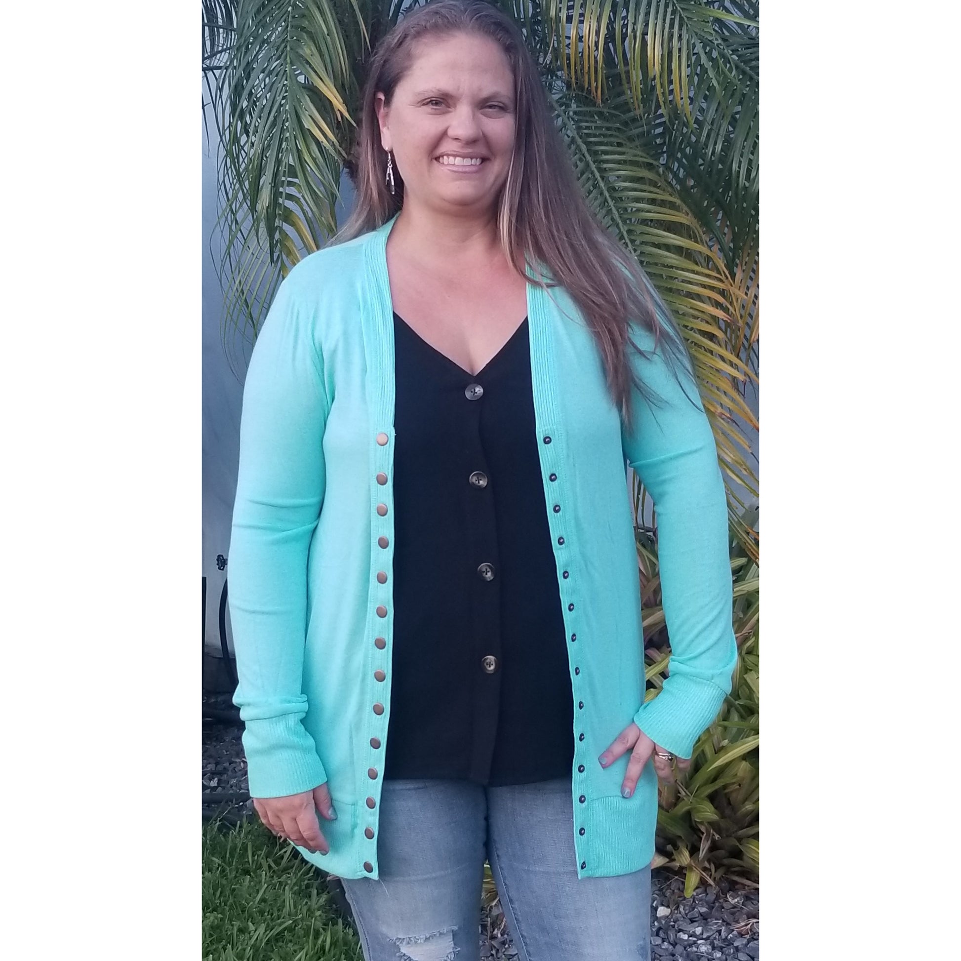 Snap Button Cardigan Sweater -- Blue Mint - BFF Here