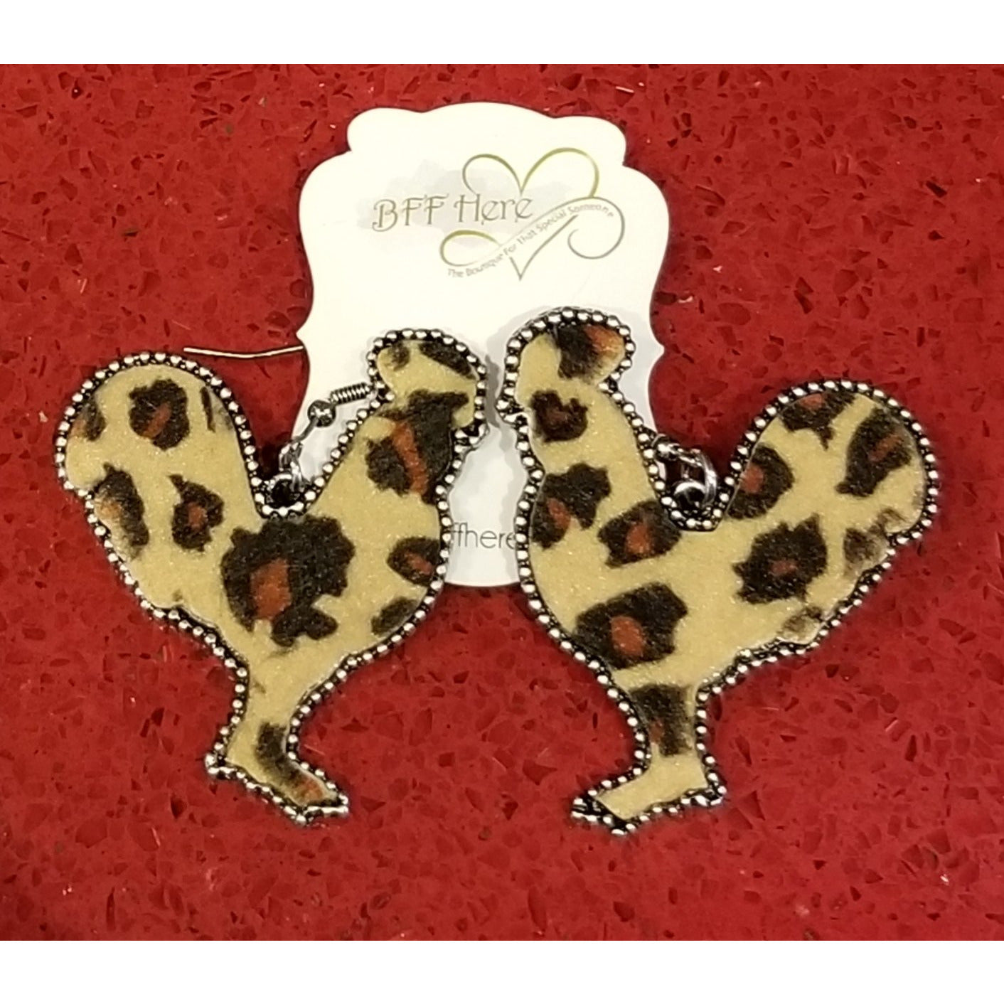 Leopard Print Rooster Earring -- Choice of Color - BFF Here