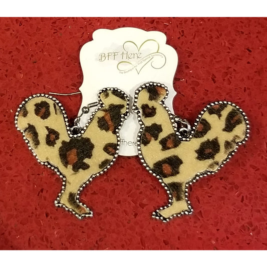 Leopard Print Rooster Earring -- Choice of Color - BFF Here