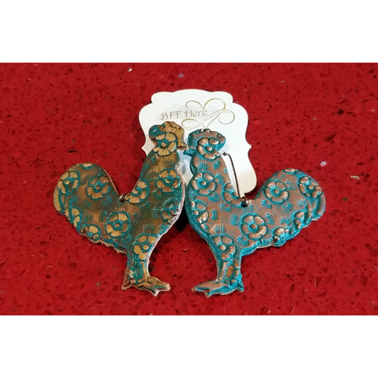 Turquoise Floral Rooster Earring - BFF Here